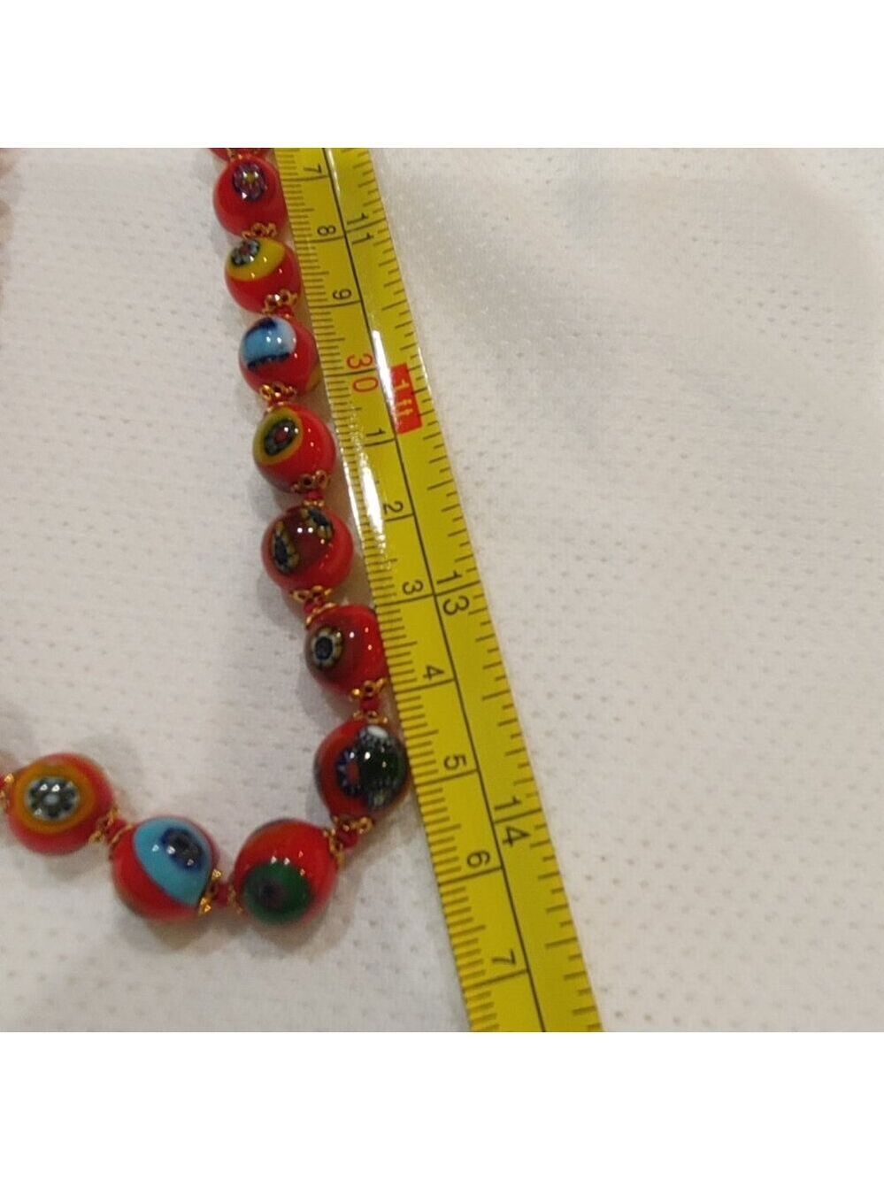 Vintage Murano Millefiori Glass Necklace – Red Beads with Floral Accents - Picture 6 of 6